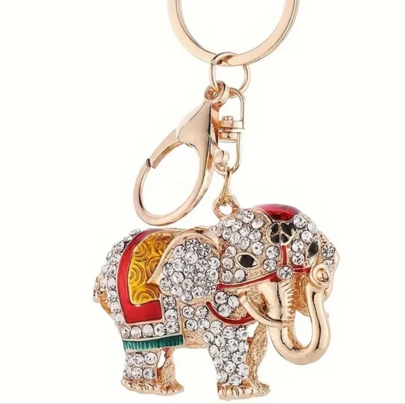 NEW! Exquisite Rhinestone Elephant Keychain Purse Charm ~ Gift 🎁 Exotic India - Picture 3 of 4